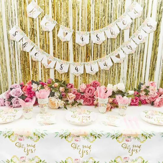 She Said Yes Table Covers for Bridal Showers (54 x 108 in., 3 Pack) White {3}