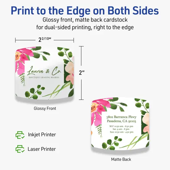 Avery Printable Arched Square Business Cards, Sure Feed Technology, 2" x 2-2/10", Glossy White Cardstock, Print-to-The-Edge, Laser/Inkjet Printable, 120 Total {12}