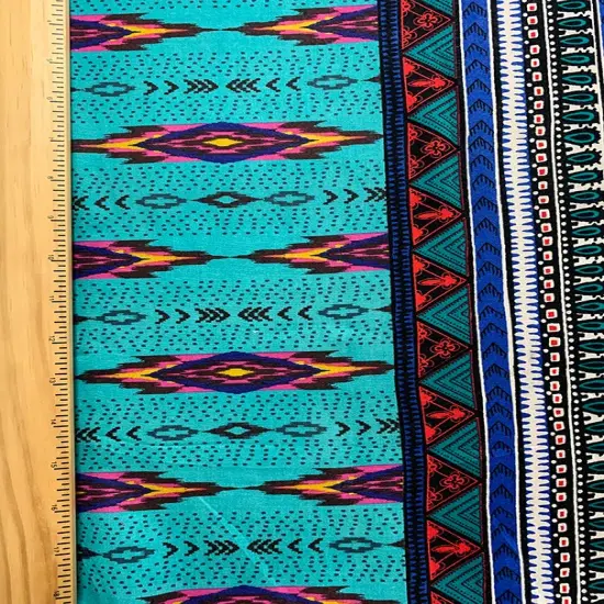 Blue and Pink Multi Stripe Print Rayon Challis Fabric By the Yard {4}