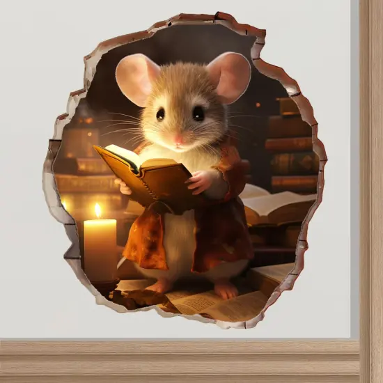 2x Mouse Hole 3D Wall Stickers-Mouse Reading Book,Mouse Hole Decal, Mouse Wall Decal,Handmade Wall Clings,Mouse Wall Stickers & Murals,Wall Decor For Home, Kids Room,Gift Idea {1}