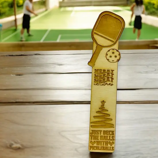 Bookmark - Just deck the halls with pickleballs - Birch wood {4}