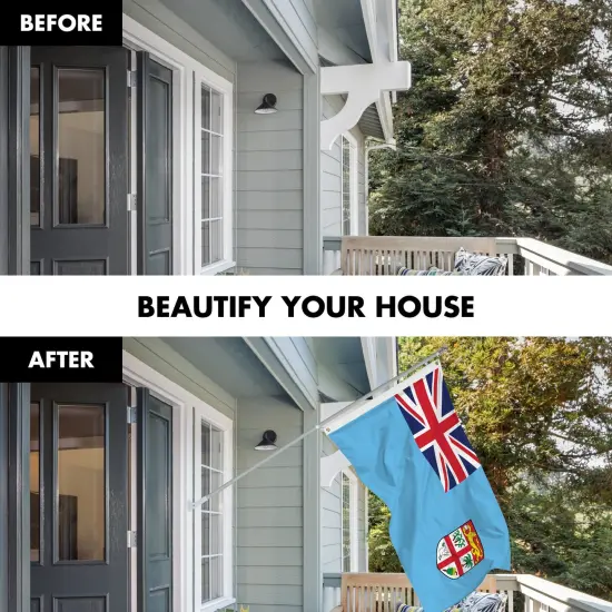 G128 Combo Pack: 6 Ft Tangle Free Aluminum Spinning Flagpole (Silver) & Fiji Fijian Flag 3x5 Ft, LiteWeave Pro Series Printed 150D Polyester | Pole with Flag Included {3}