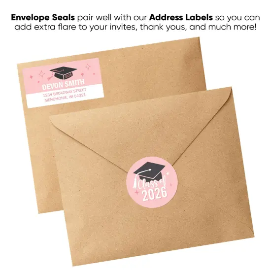 Big Dot of Happiness Class of 2026 Rose Gold Grad Envelope Seal Stickers, Round Circle Stickers to Seal Cards, Graduation Envelope Seals - 120 Count {6}