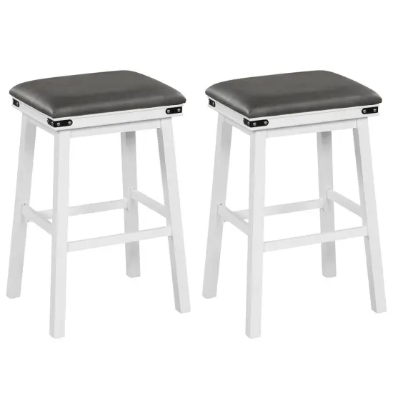 Costway 30'' Dining Bar Stool Set of 2 Pub Height Padded Seat Wood Frame Kitchen Brown/White {8}