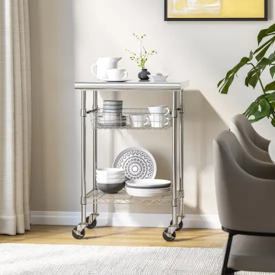 Seville Classics Stainless Steel NSF-Certified Utility Worktable Cart, 24" W x 20" D x 36" H {3}