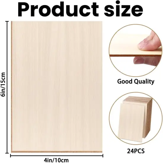 24 Pack Basswood Sheets - 4 x 6 x 1/16 Inch Thin Plywood Wood Squares for Crafts {2}