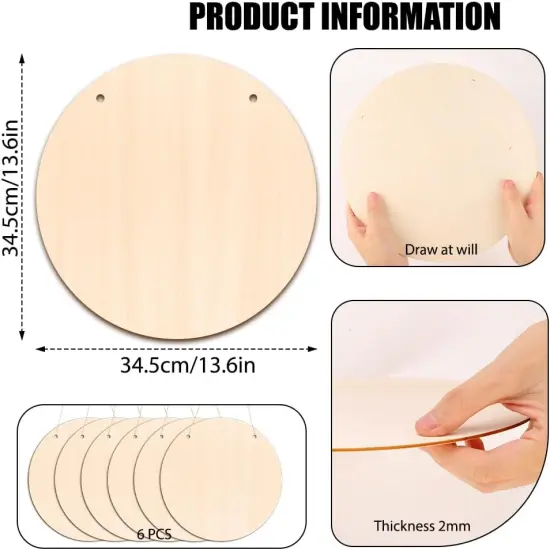 6 Pack Wood Circles for Crafts 14 Inch Unfinished Wood Slices {2}