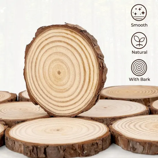 Wood Slices, 10 Pcs 3.5''-4'' Natural Wood Rounds, Wooden Circles {3}