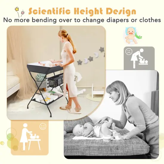 Costway Baby Infant Changing Table Folding Diaper Station Nursery with Storage Gray/Black {4}