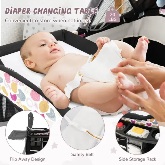 Babyjoy Pack & Play Baby Diaper Changing Table 4 in 1 Portable Foldable with Mattress Carrying Bag Black/Grey/Black+Pink {6}