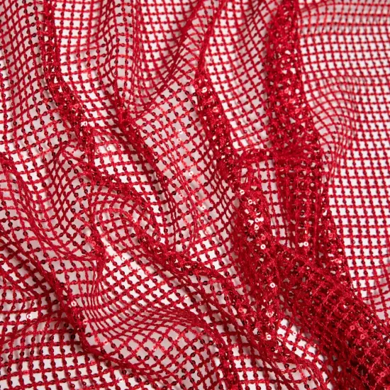 1 Yard Dazzling Sparkle Sequin Open Lace Fabric for Glamorous Bridal & Evening Wear 52" Width Red {2}