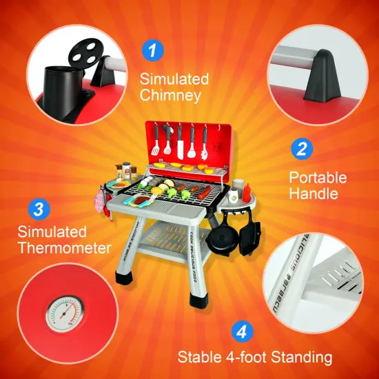 Easy Playhouse: BBQ Grill Toy Playset - Light & Sound, Realistic Smoke, Little Chef Pretend Play, Food & Cooking Accessories, Two Layer Grill, Kids 3+ {5}