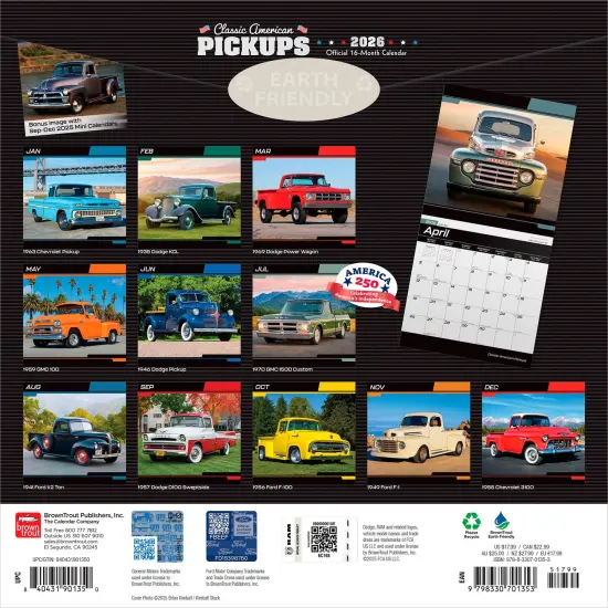 Classic American Pickups OFFICIAL | 2026 12 x 24 Inch (Hanging) Monthly Square Wall Calendar | Foil Stamped Cover | Plastic-Free {2}