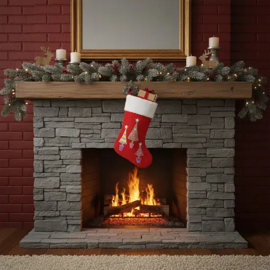 Northlight 20" Red and White Embroidered Velveteen Cuff Christmas Tree Stocking {4}