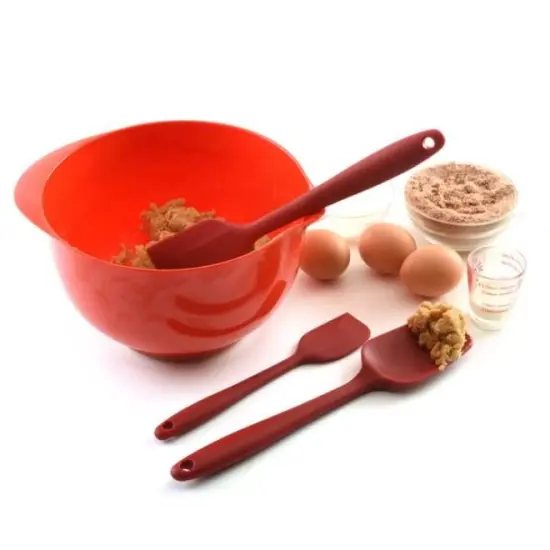 Norpro 3pc Red Seamless Flexible Heat Resistant Silicone Spatula / Spoonula Set {4}