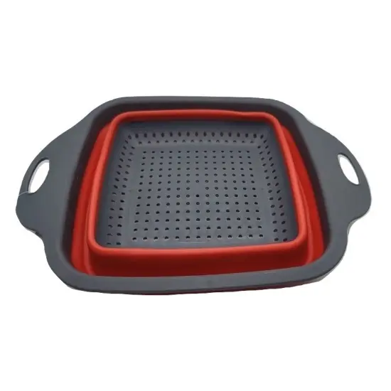 Space Saving Collapsible Silicone Kitchen Colander Food Strainer Red {3}