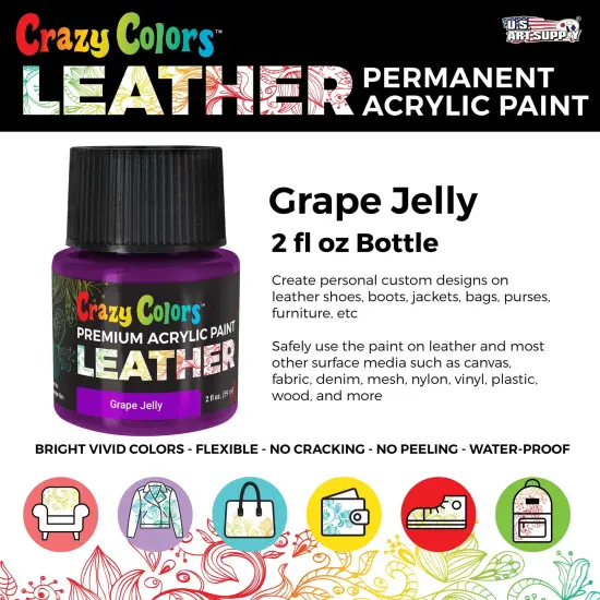 Grape Jelly Premium Acrylic Leather and Shoe Paint, 2 oz Bottle - Flexible, Crack, Scratch, Peel Resistant - Artist Create Custom Sneakers, Jackets, Bags, Purses, Furniture Artwork {2}