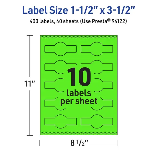 Avery Neon Green Paper Labels, 1.5" x 3.5" Wraparound {5}