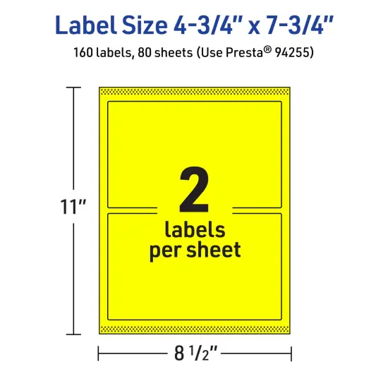 Avery Neon Yellow Paper Labels, 4.75" x 7.75" Rectangle {5}