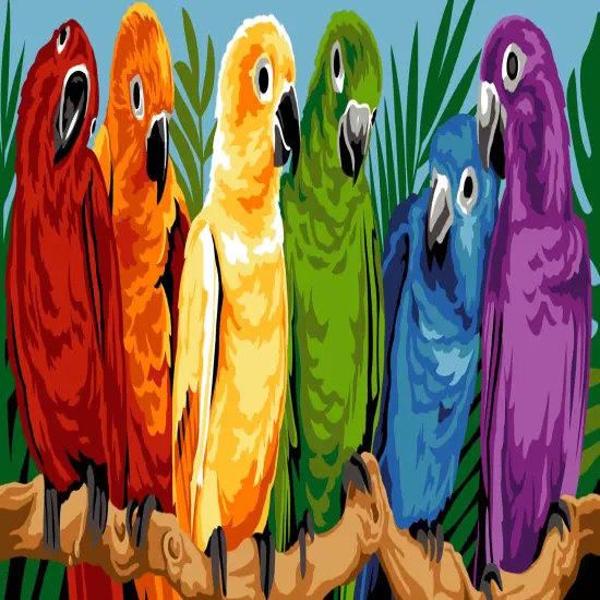 Needlepoint canvas for halfstitch without yarn Rainbow of Feathers MRCU62282 Margot de Paris Printed Tapestry Canvas {1}