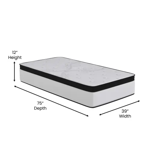 Merrick Lane Hulen 12 Inch Extra Firm Hybrid Pocket Spring & CertiPUR-US Certified Foam Mattress in a Box {6}