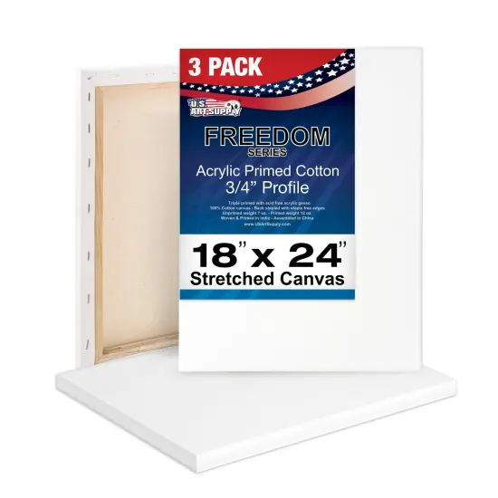 18 x 24 inch Stretched Canvas 12-Ounce Triple Primed, 3-Pack - Professional Artist Quality White Blank 3/4" Profile, 100% Cotton, Heavy-Weight Gesso - Acrylic Pouring, Oil Painting {1}