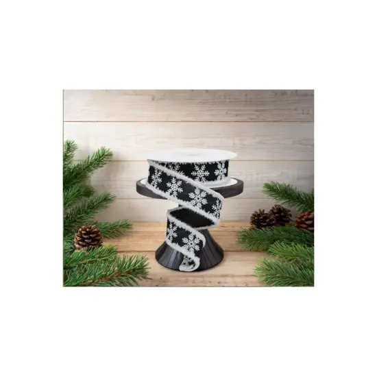 1.5" Snowflake Drift Ribbon: Black & White (10 Yards) {2}