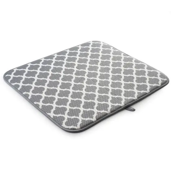 Norpro 16" x 18" Washable Microfiber Dish Drainer Glass Drying Mat Pad - Grey Trellis Pattern {1}