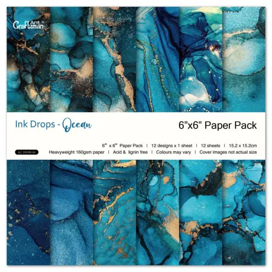 Ocean Scrapbook Paper Pack. 12 Sheets of 15.2x15.2cm Heavyweight Paper Pad F07M2-3 AC230308-06 {1}