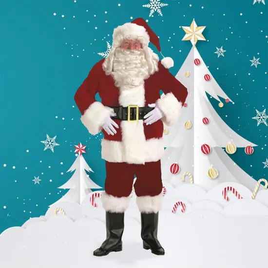 The Costume Center 7-piece Burgundy Velvet Santa Suit Christmas Costume - Adult Size XLarge Black {1}