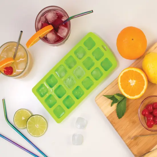 HIC Green Silicone Square Shape Ice Cube Tray and Baking Mold - Makes 18 Cubes {3}