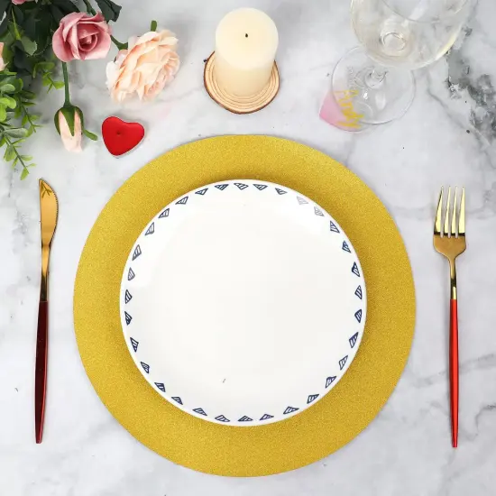 50 Pieces Gold Glitter Paper Place Mats Sparkle Round Disposable Table Mats Golden Sequin Doilies Decorative Placemats for Wedding Banquet Party Home Dining Tableware {5}