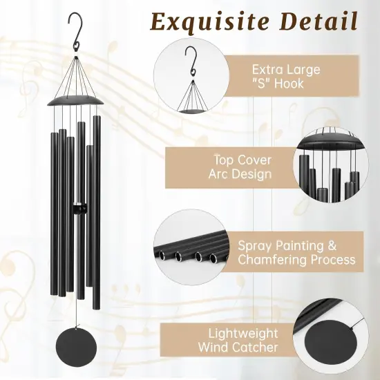 38" Large Wind Chimes with Classic Sound, Coolest Metal Windchimes Outdoors with Pine Wood Striker, Unique Gift for Mom, Garden Decoration(Black) {3}