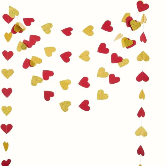 Gold Red Heart Paper Garland Love Heart Party Decorations {4}
