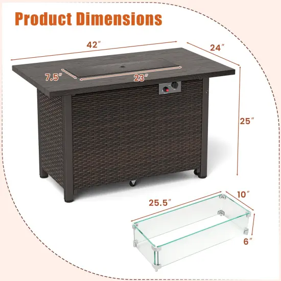 2-in-1 Propane Gas Fire Pit Table with Glass Rack and Stainless Steel Burner Ideal for Outdoor Parties Brown {4}