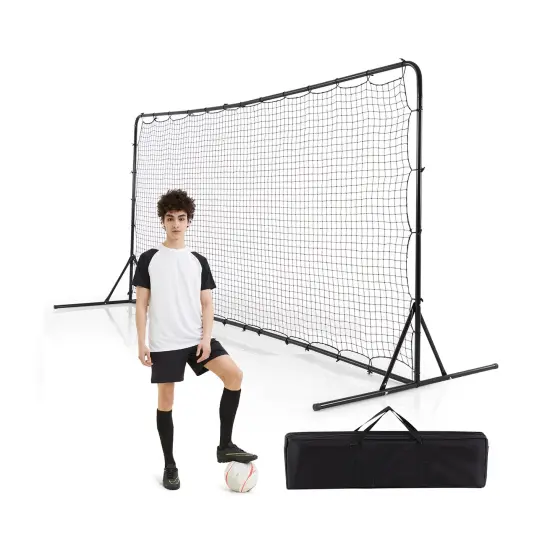12x6 Feet Soccer Rebounder Net with Metal Pipes and 6 U-Shaped Ground Stakes Perfect Gift for Kids Black {4}