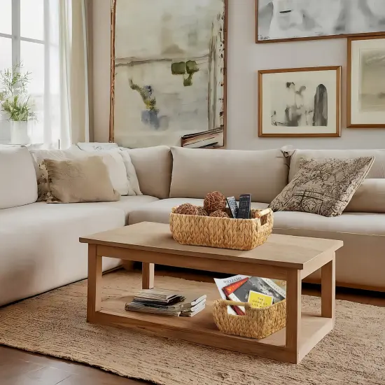 Casafield Set of 2 Water Hyacinth Seagrass Oval Storage Baskets with Wooden Handles - Woven Bin Organizers {3}