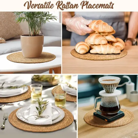13 in Round Woven Placemats Plate Chargers Set of 10, Boho Farmhouse Rustic Woven Place Mats for Dining Table Decor {5}