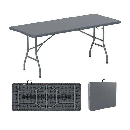 HDPE Folding Table with Metal Legs, Portable and Weatherproof Grey {1}