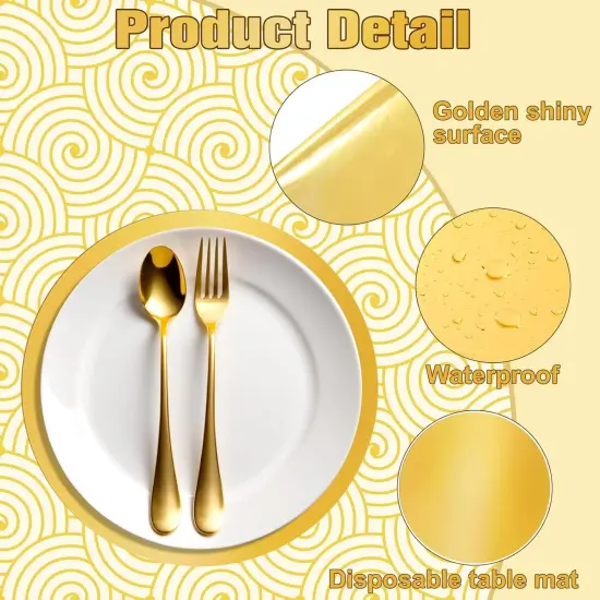 72 Pcs Gold Glitter Paper Placemats Round Disposable Table Mats Mirror Foil Decorative Place Mats {2}