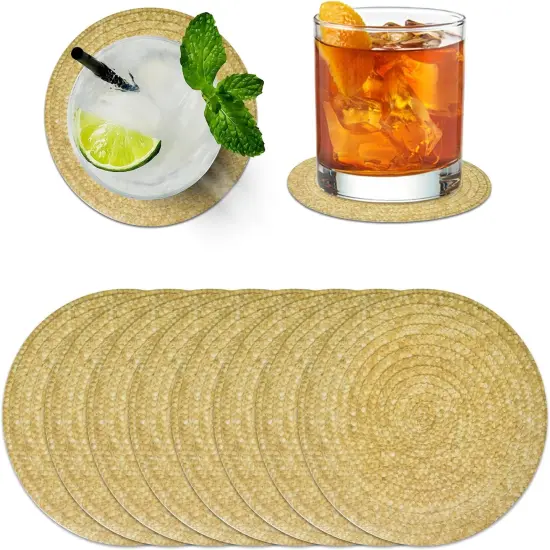 150 Pcs Braided Wicker Look Paper Beverage Coasters, 4" Round, Rustic Woven Cocktail Coaster {1}