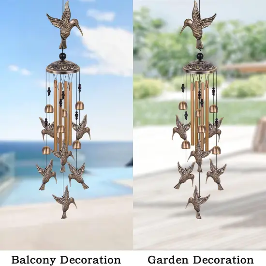 Bronze Hummingbird Wind Chimes - Outdoor/Indoor Decoration, Gift for Women, Home, Garden {5}