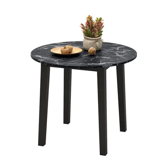 Rubber Wood Round Dining Table with Marble Top, Safe Corners and Easy Assembly Black {4}