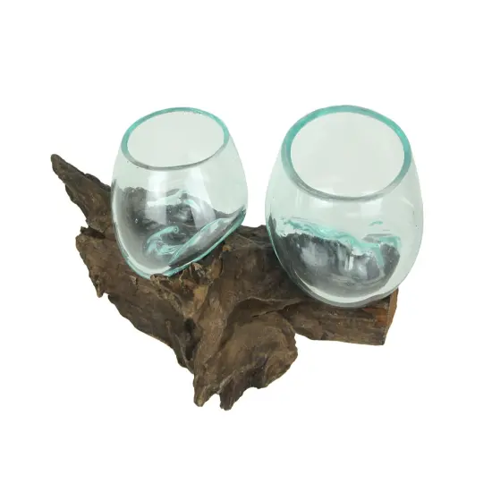 Molten Glass On Coffee Wood Root Double Decorative Bowl Vase Plant Terrarium {1}