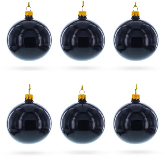 Black Glossy Glass Ball Christmas Ornament 3.25 Inches {1}