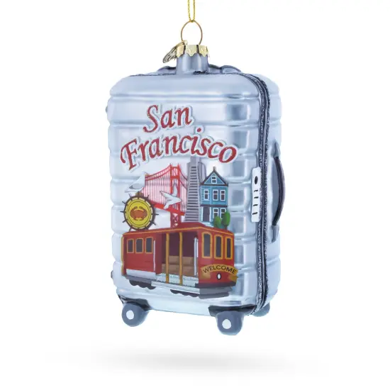 San Francisco Landmarks Suitcase Glass Christmas Ornament {1}