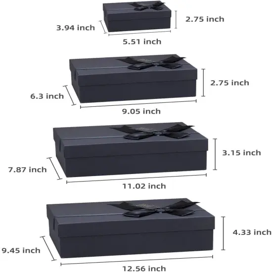 Black Nested Gift Boxes With Lids, Assorted Sizes (Set of 4 With Ribbon Bows and Label) Black Gift Boxes for Present, Luxury Gift Boxes for Anniversaries, Birthdays, Weddings,Valentines, Graduation, Etc. {3}