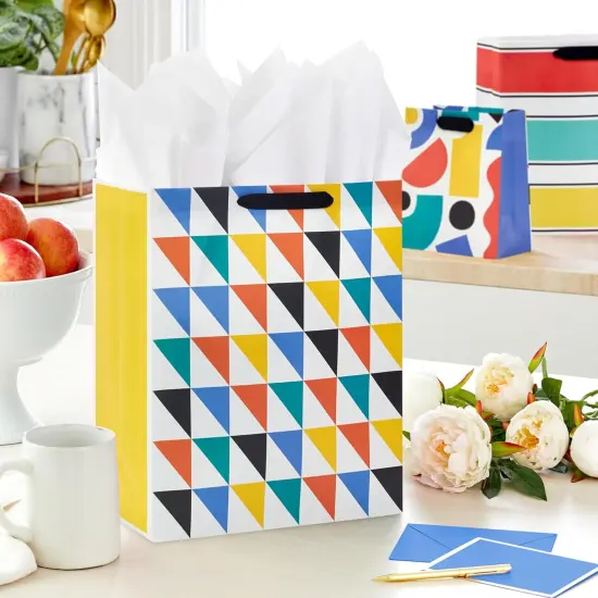 Assorted Gift Bags (8 Bags: 3 Small 6", 3 Medium 9", 2 Large 13") Colorful Stripes, Triangles, Shapes {2}