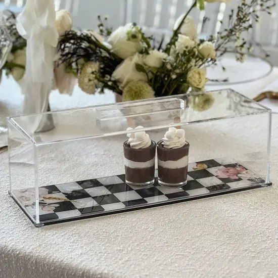 Black Chic Checkered Lucite Cake Tray with Lid {4}
