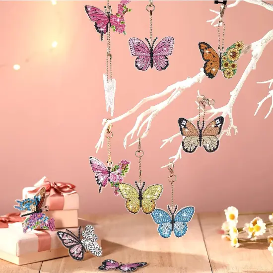 12 Pcs Butterfly Diamond Painting Keychains Kit DIY 5D Diamond Art Key Rings Hanging Butterfly Diamond Painting Ornaments Butterflies Diamond Pendants for Spring Summer Beginner Adult Craft {2}